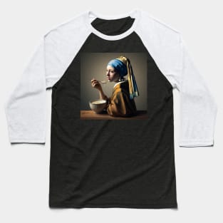 Pearl Earring's Cereal Moment: National Cereal Day Celebration Baseball T-Shirt